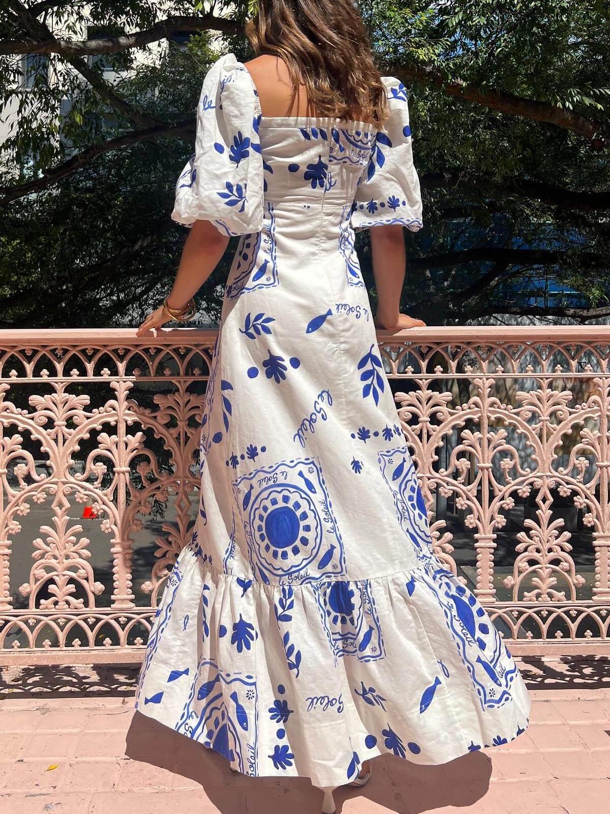 Puff Sleeve Vacation Midi Dress - NuaVibe