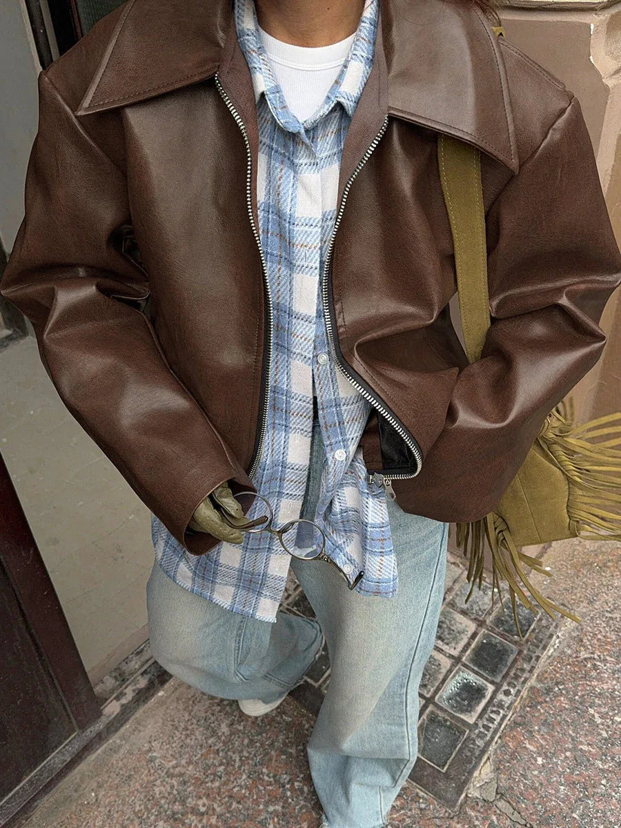 Vintage motorcycle style matte leather jacket - NuaVibe