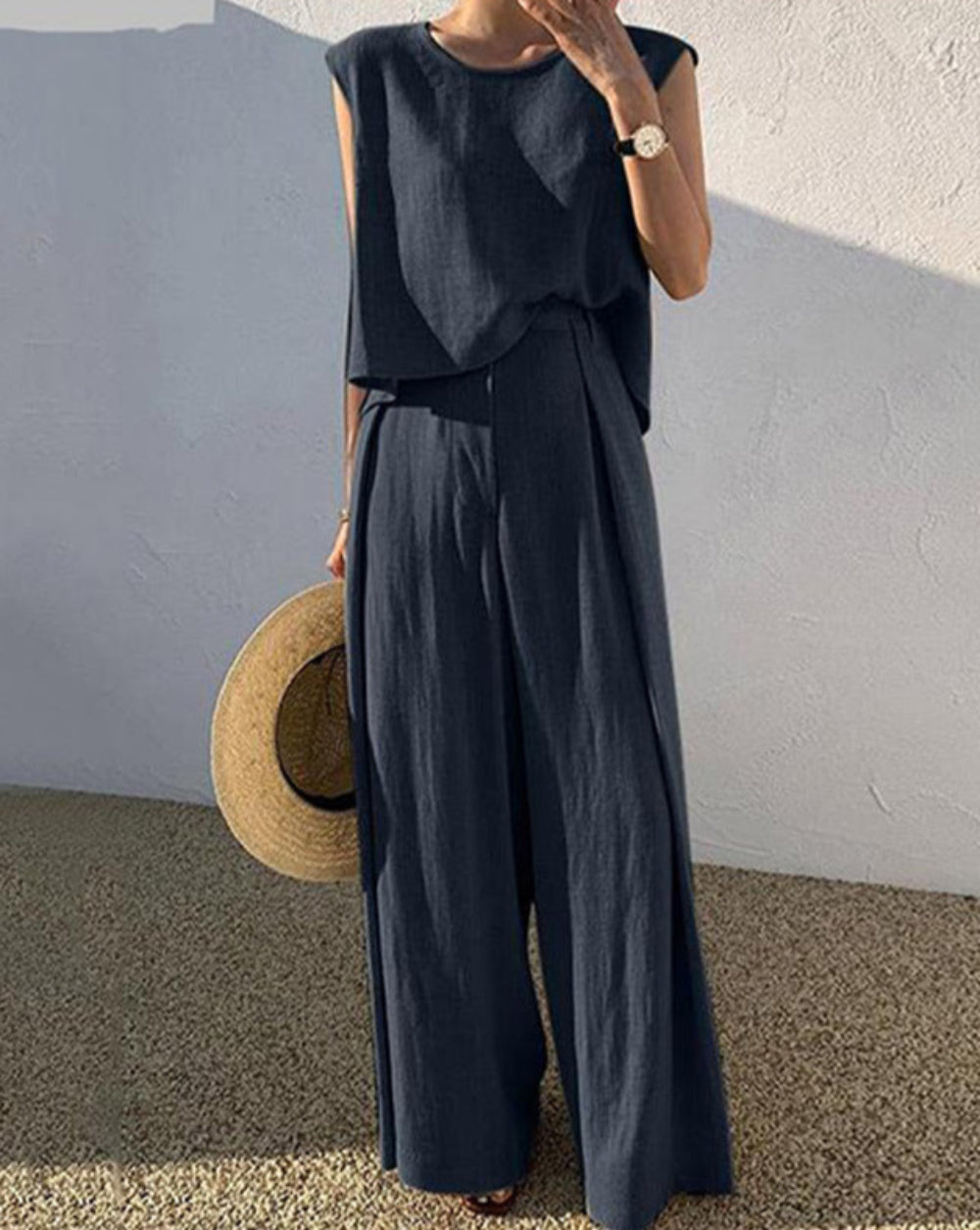 Linen Blends Casual Pants Set