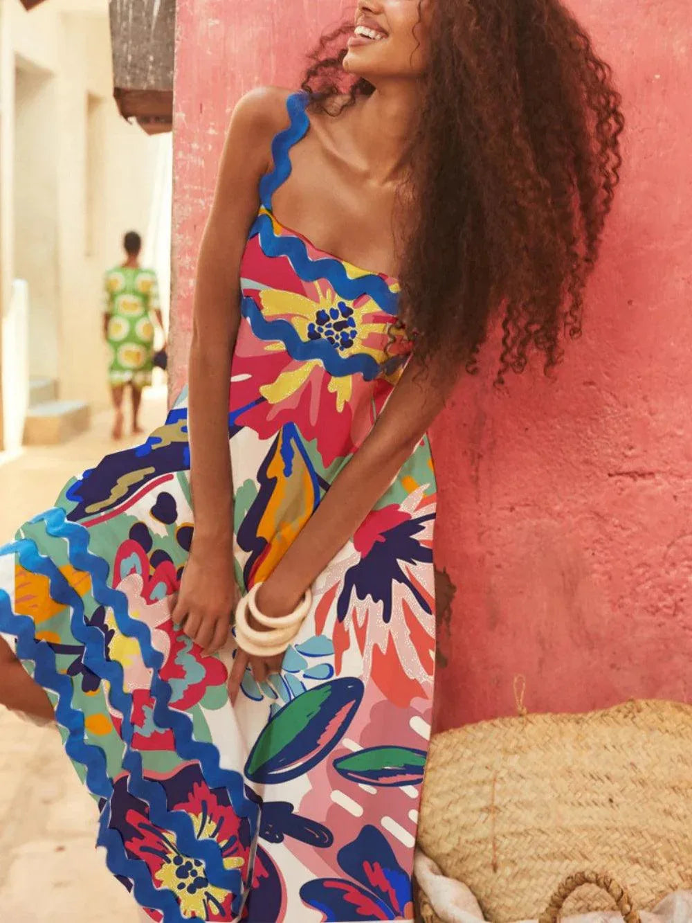 Floral wave strap A-line dress - NuaVibe