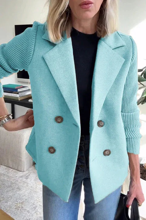 Lapel Button-Down Knit Sleeve Casual Jacket - NuaVibe