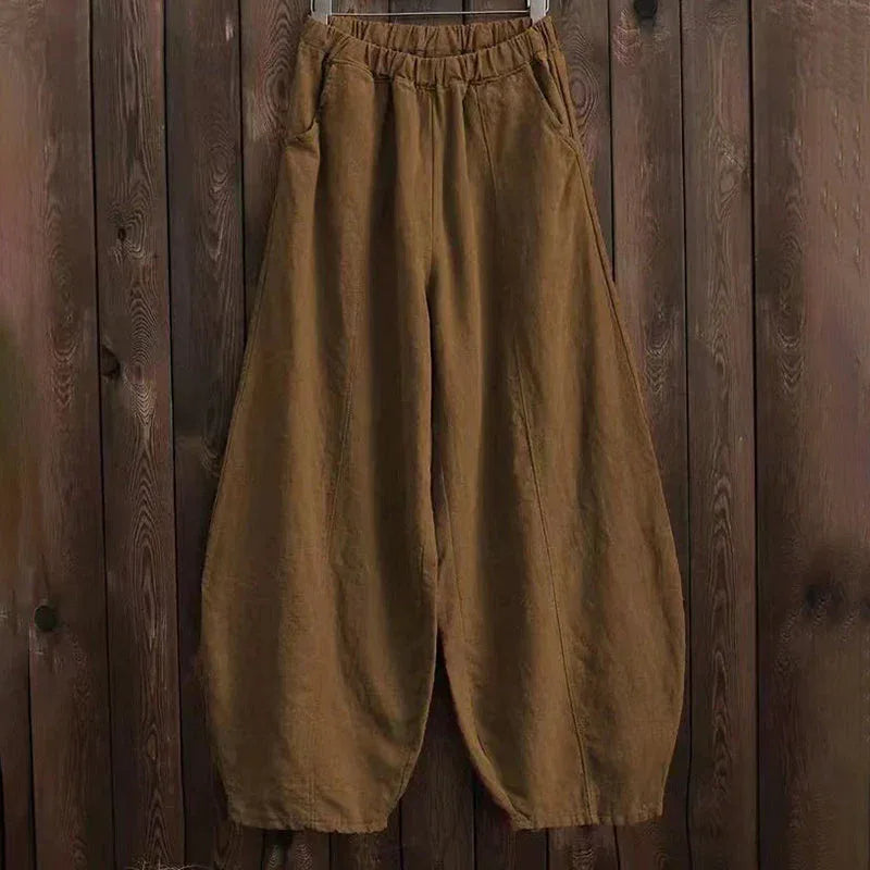 Vintage Plain Pocket Casual Lantern Pants - NuaVibe