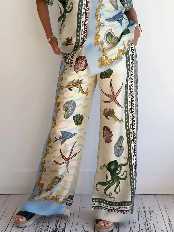 Unique Deep Sea Floral Print Loose Shirt and Pants Set - NuaVibe