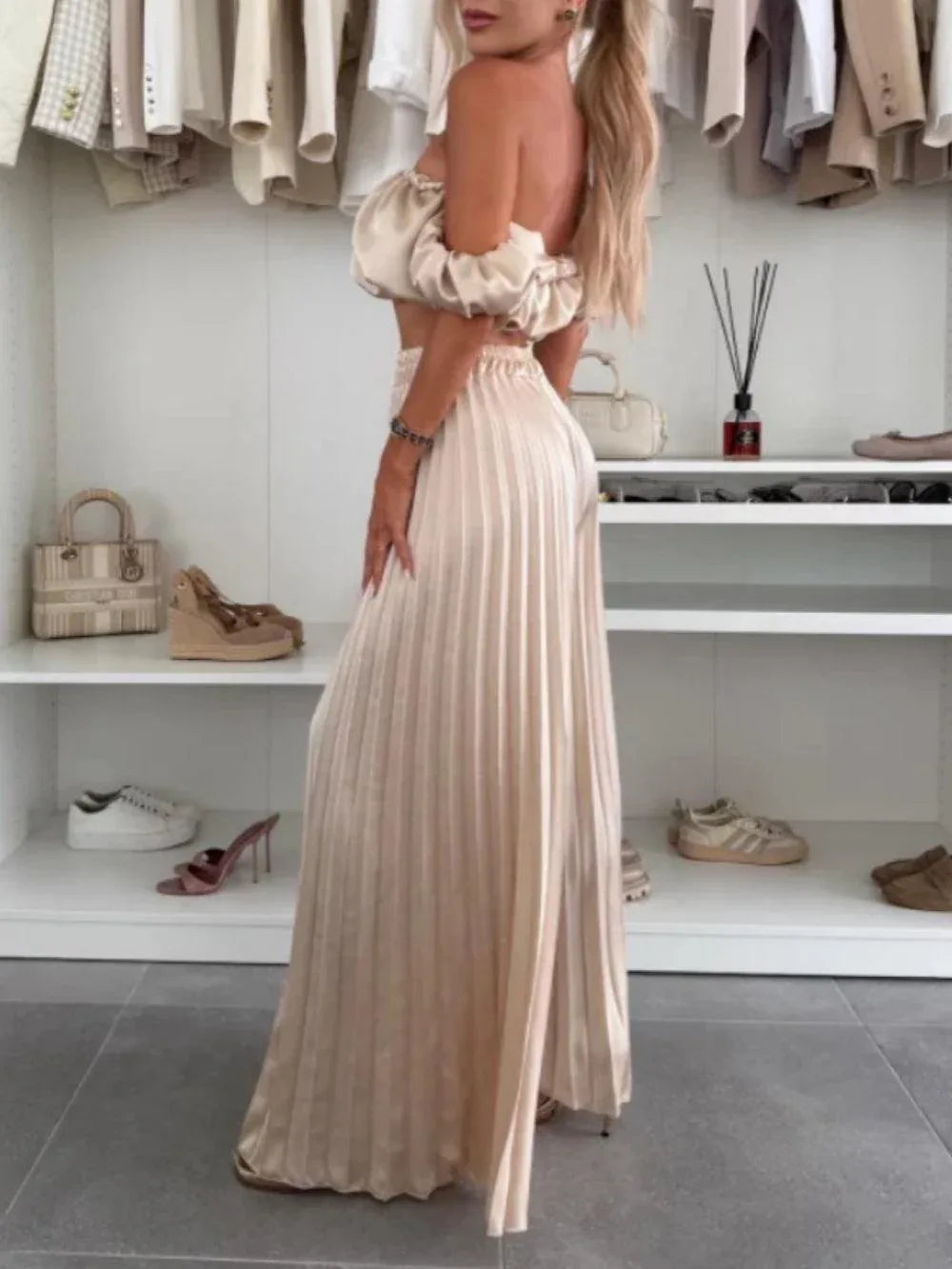 Solid color tube top pleated trousers suit - NuaVibe