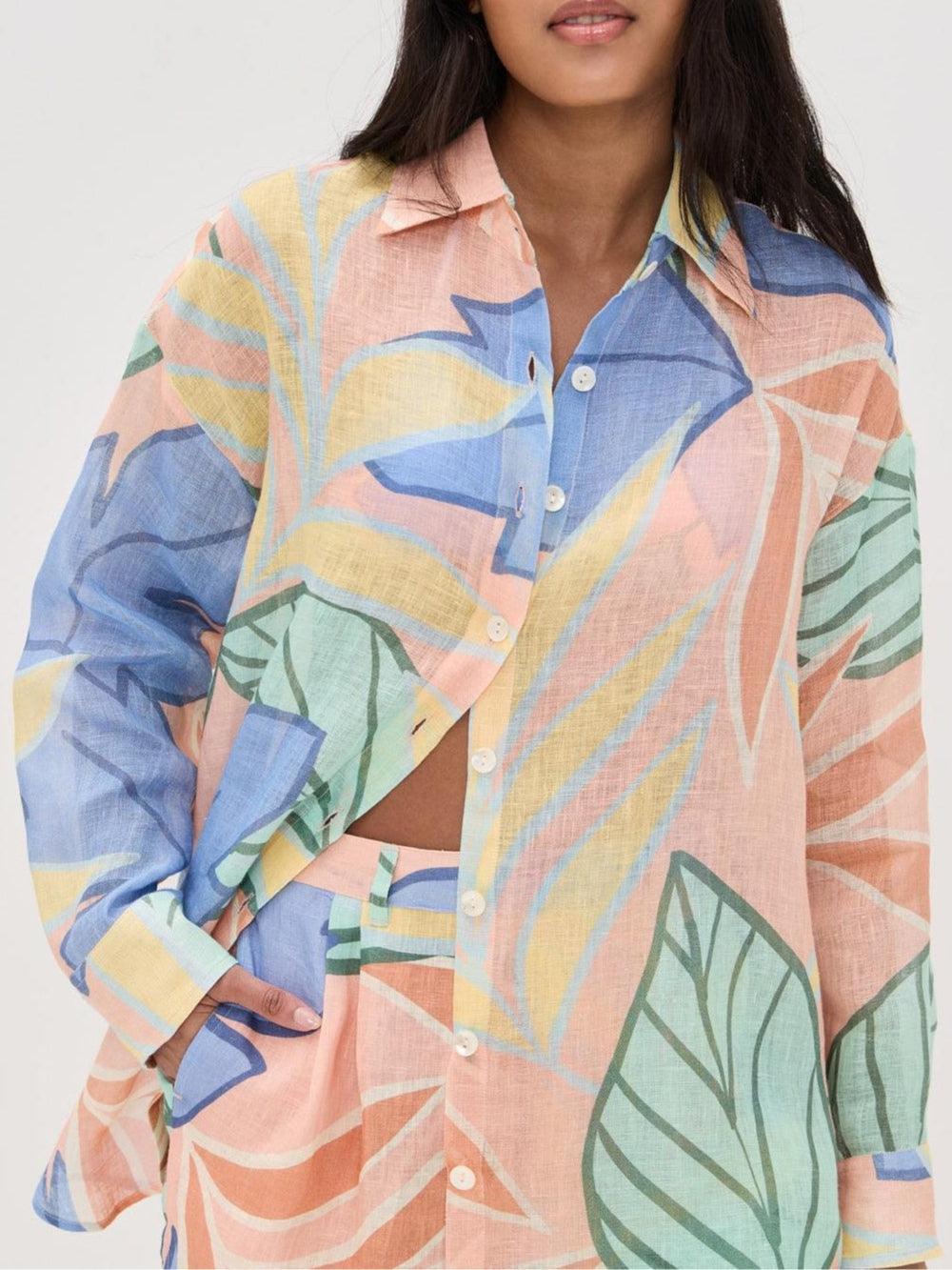 Playa Boyfriend Tropical Leaf Printed Short Set - NuaVibe