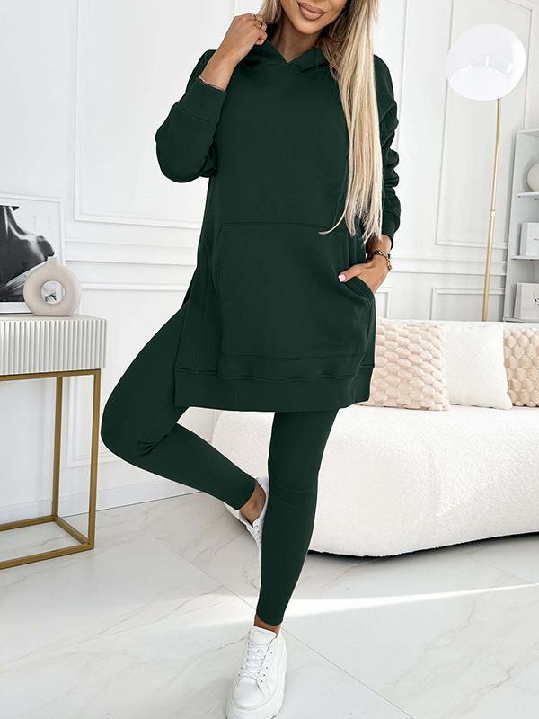 Fashion Solid Color Hoodie and Lined Leggings Two-piece Set - NuaVibe