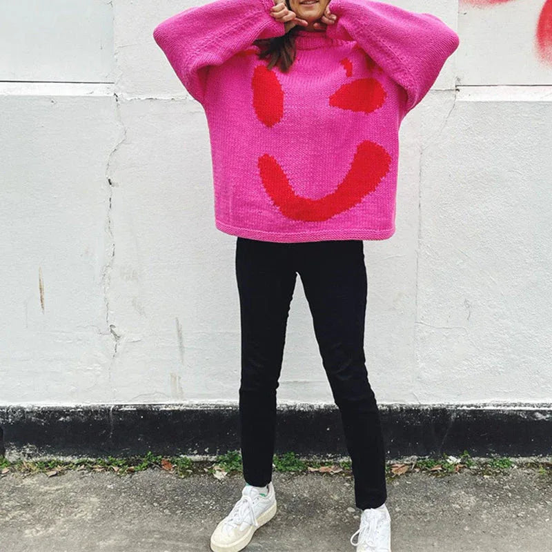 Casual Knitted Smiley Sweater - NuaVibe