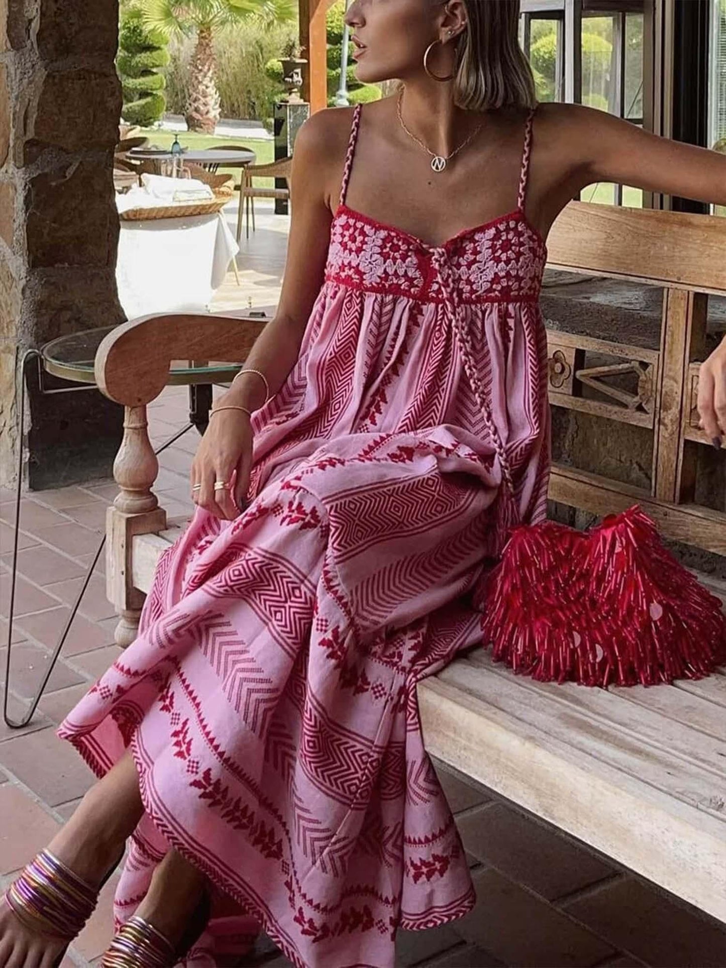 Pink Embroidered Midi Dress - NuaVibe