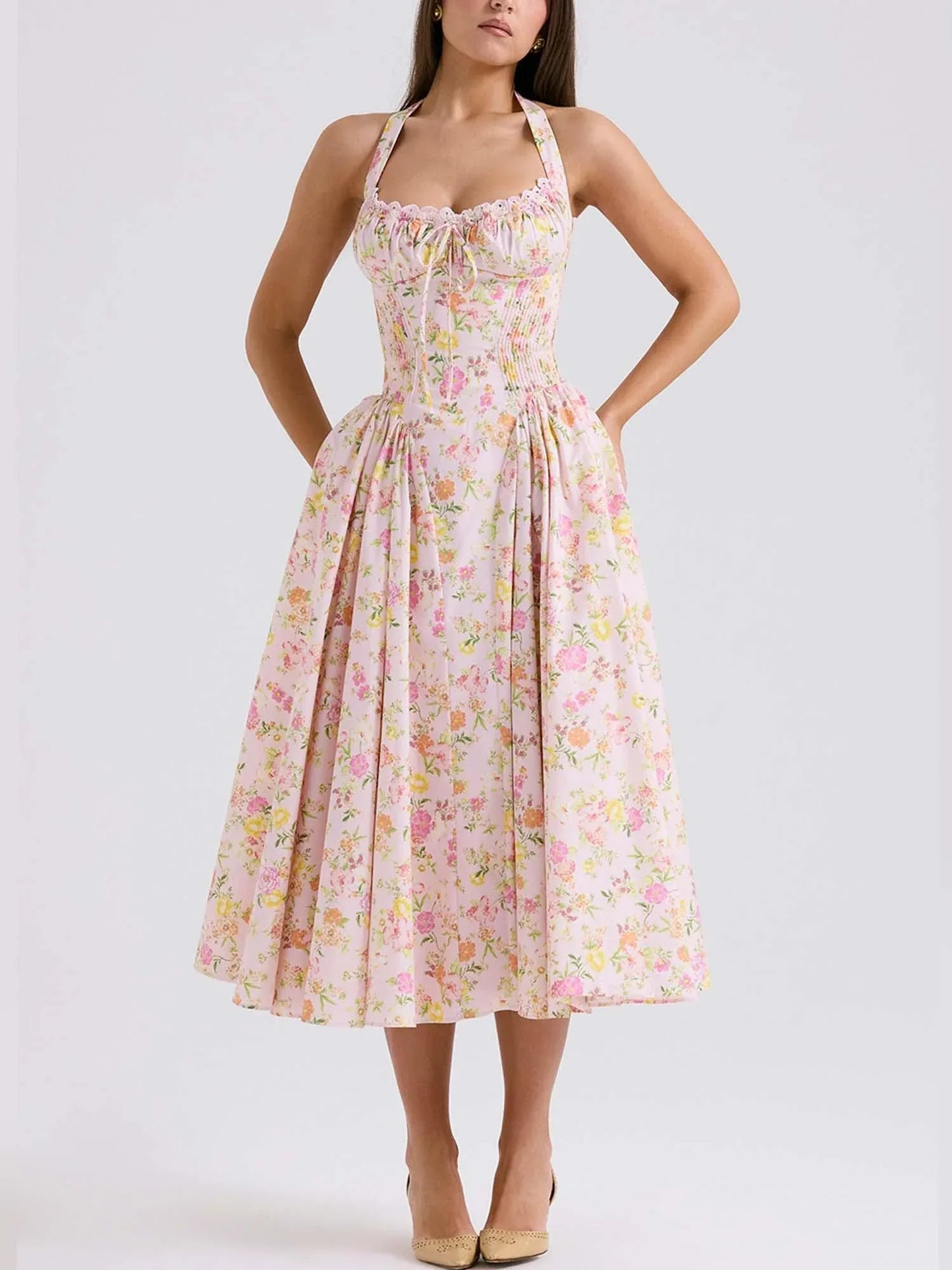 Romantic Floral Corset Midi Dress - NuaVibe
