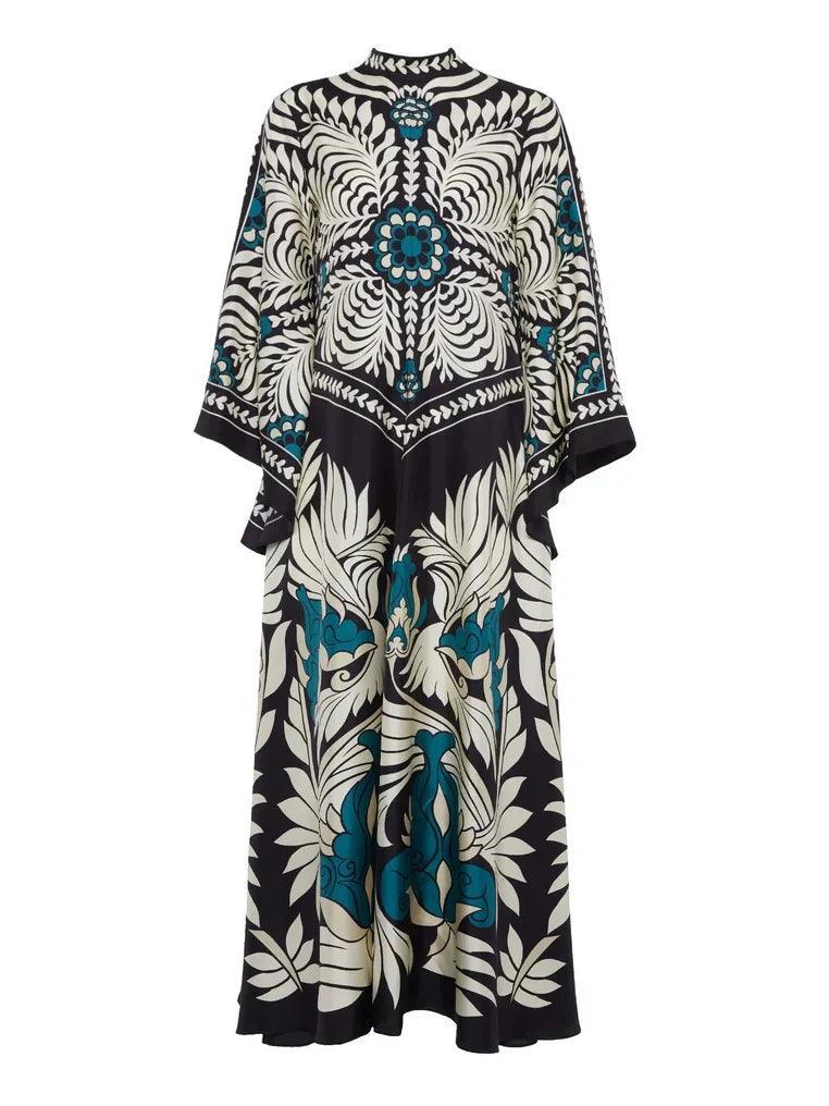Elegance Floral Print Waterfall Sleeves Maxi Dress - NuaVibe