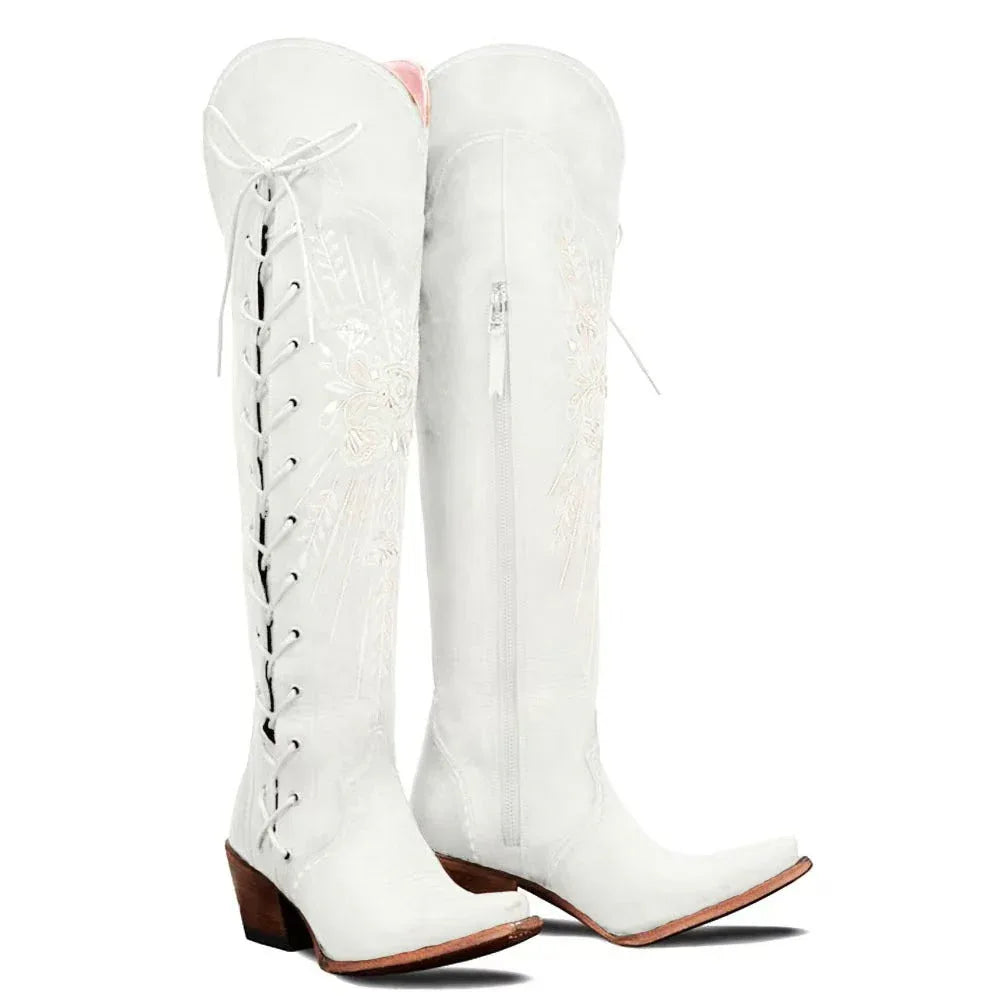Vintage Embroidered Lace-Up Western Boots - NuaVibe