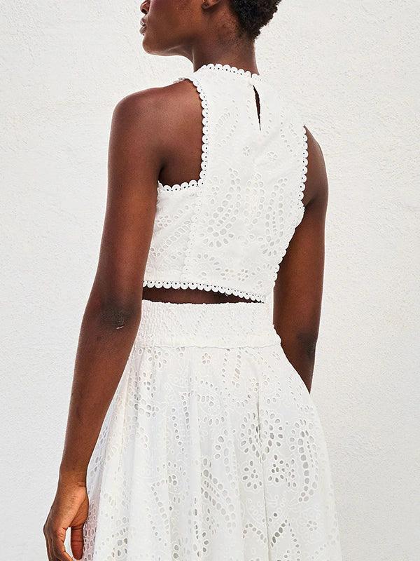 Exquisite Sleeveless Embroidered Hollow Lace Top - NuaVibe