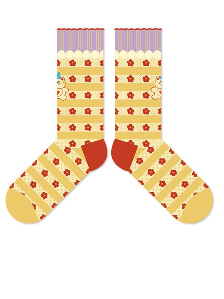 Cartoon Little Red Flower Striped Socks - NuaVibe