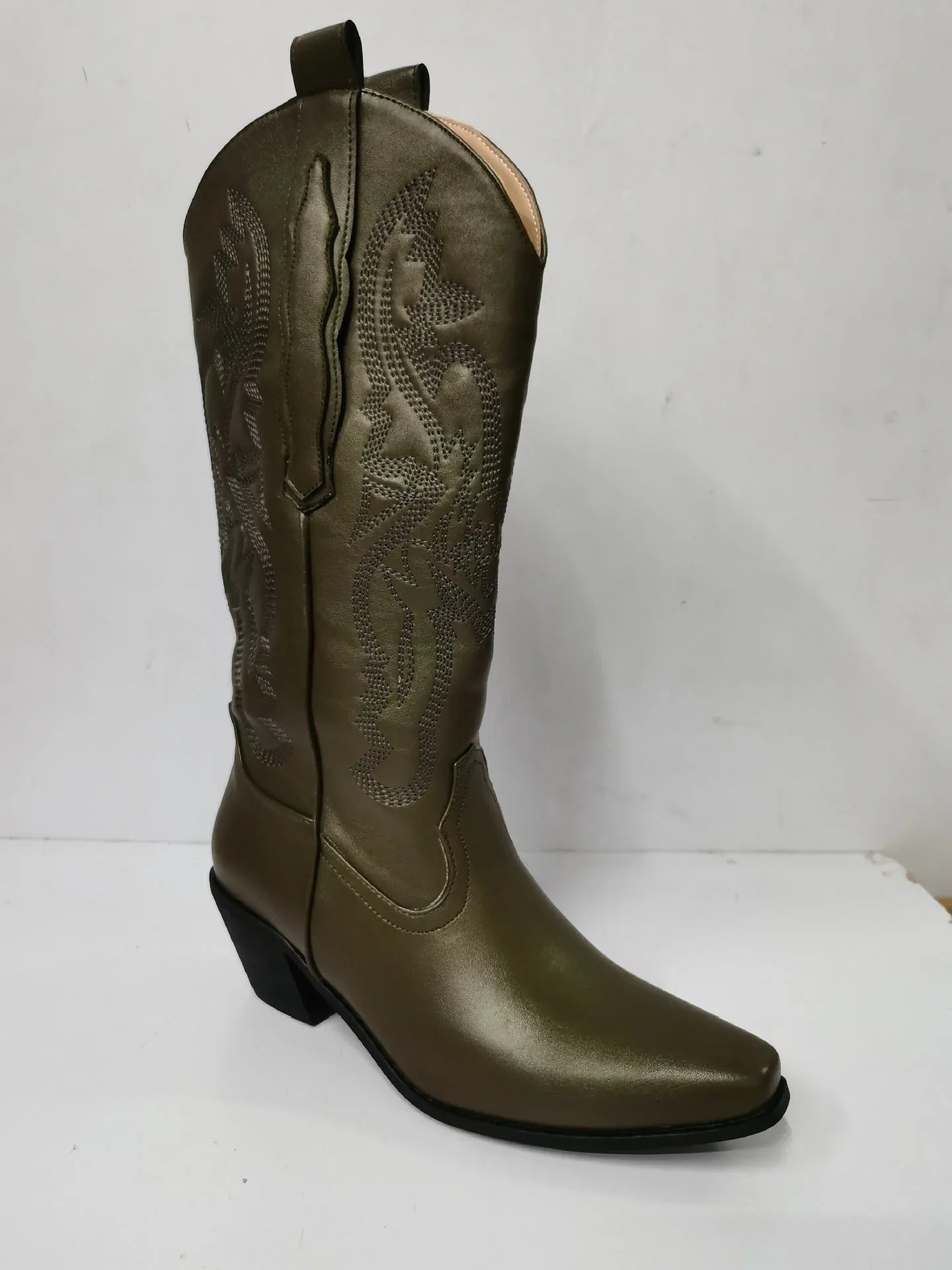 Embroidered Pointed Toe Thick Heel Western Boots - NuaVibe