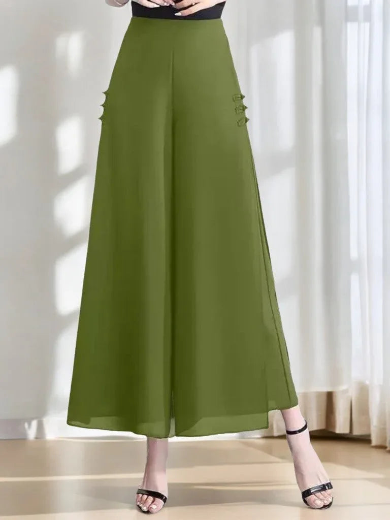 Slit drape chiffon cropped wide-leg pants - NuaVibe