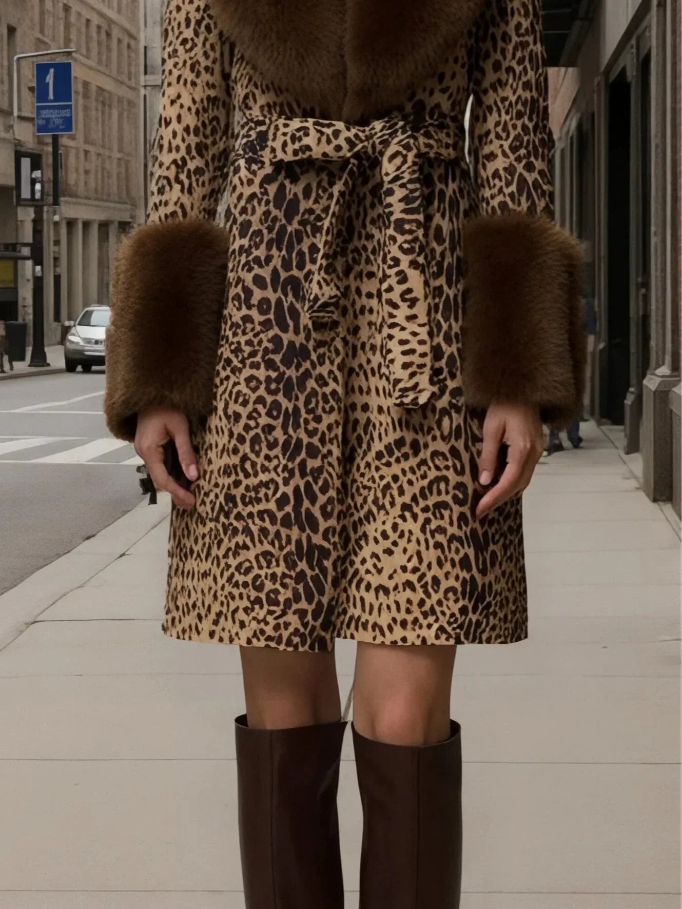 Leopard print patchwork plush coat - NuaVibe
