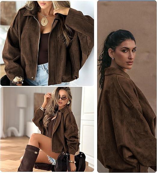 Womens Suede Lapel Pilot Cropped Jacket - NuaVibe