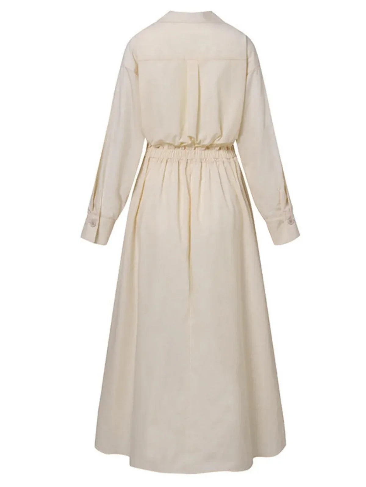 Elegant Pocket Button Lapel Collar Fold Solid Midi Dress - NuaVibe