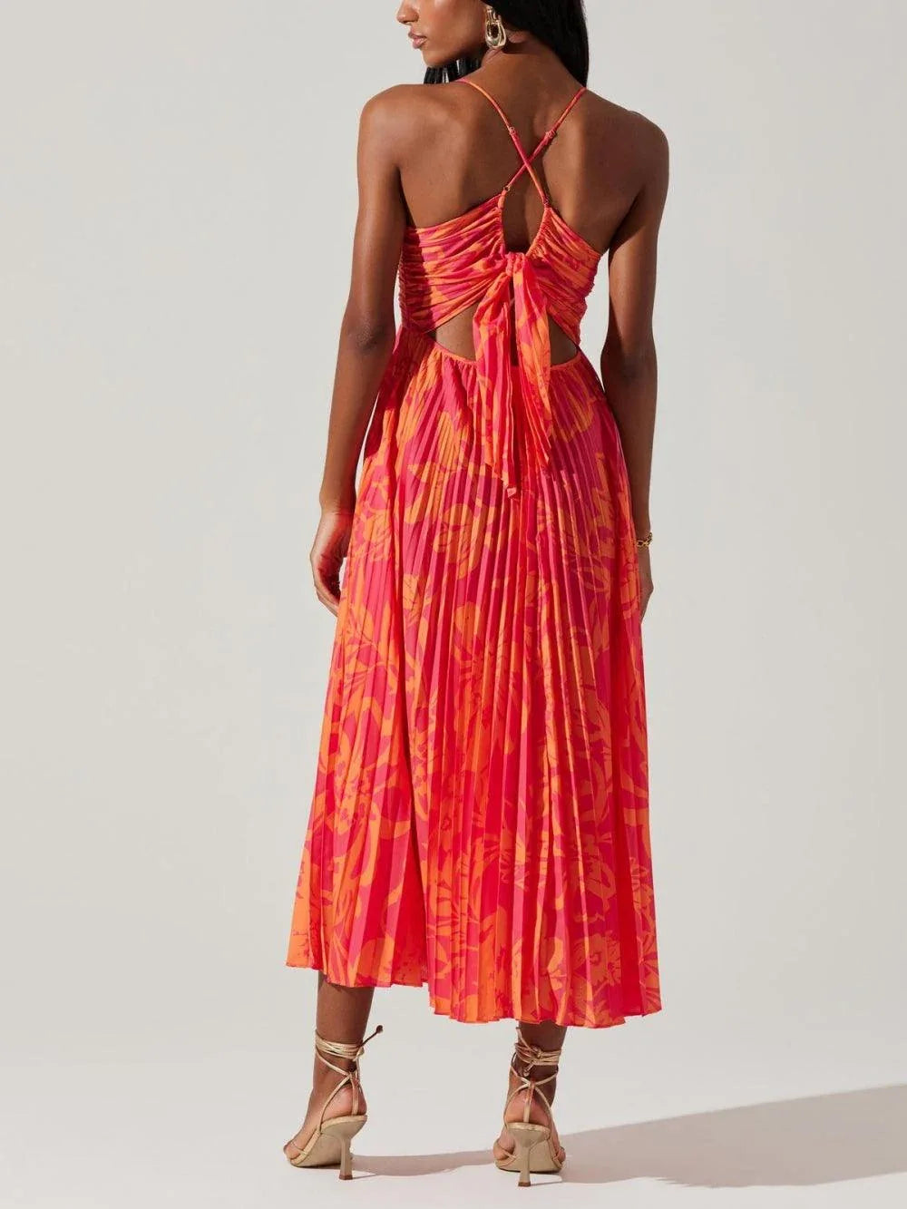 Elegant Floral Print Pleats Midi Dress - NuaVibe