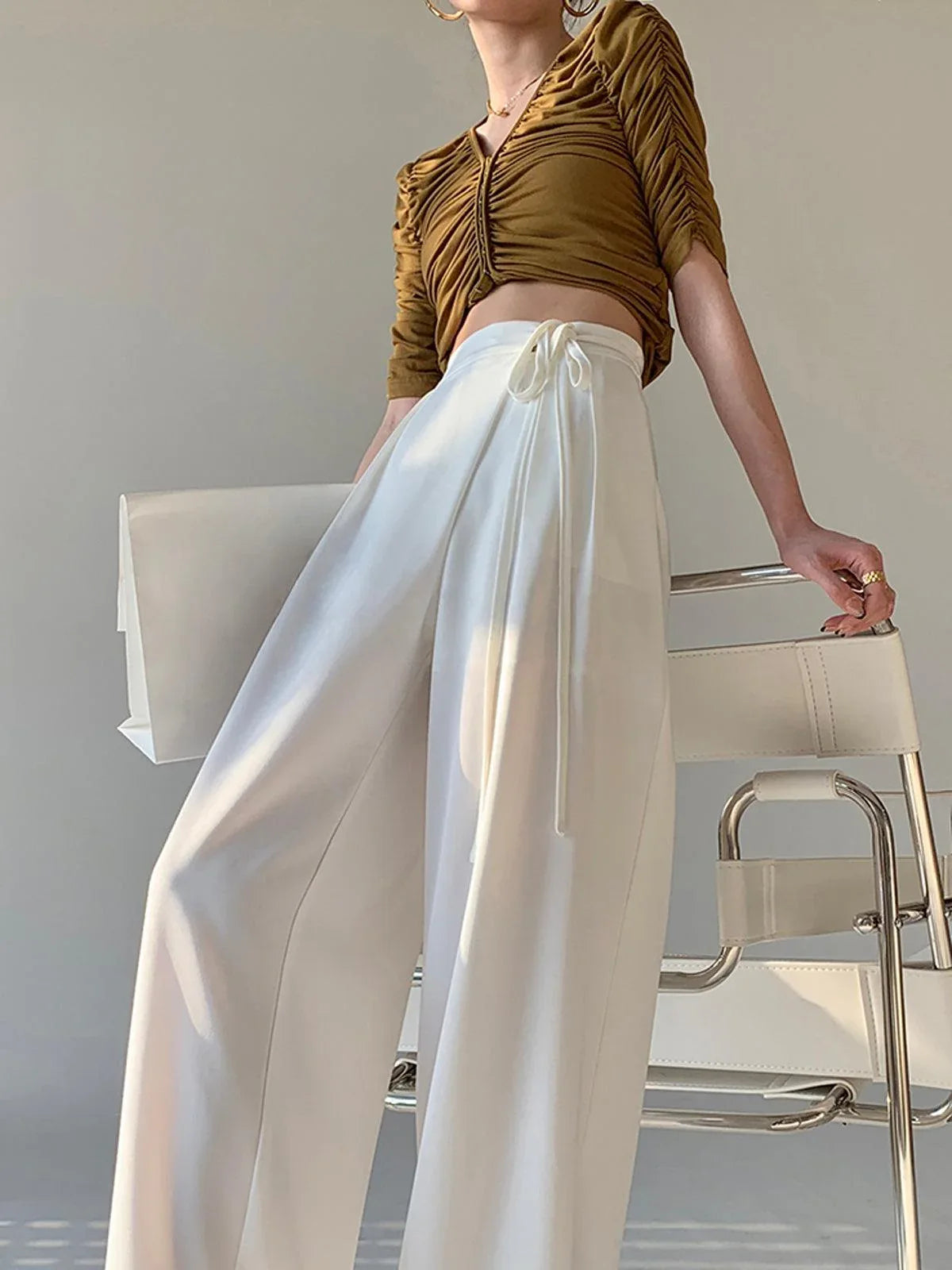 Tie Waist Flowy Wide Leg Pants - NuaVibe