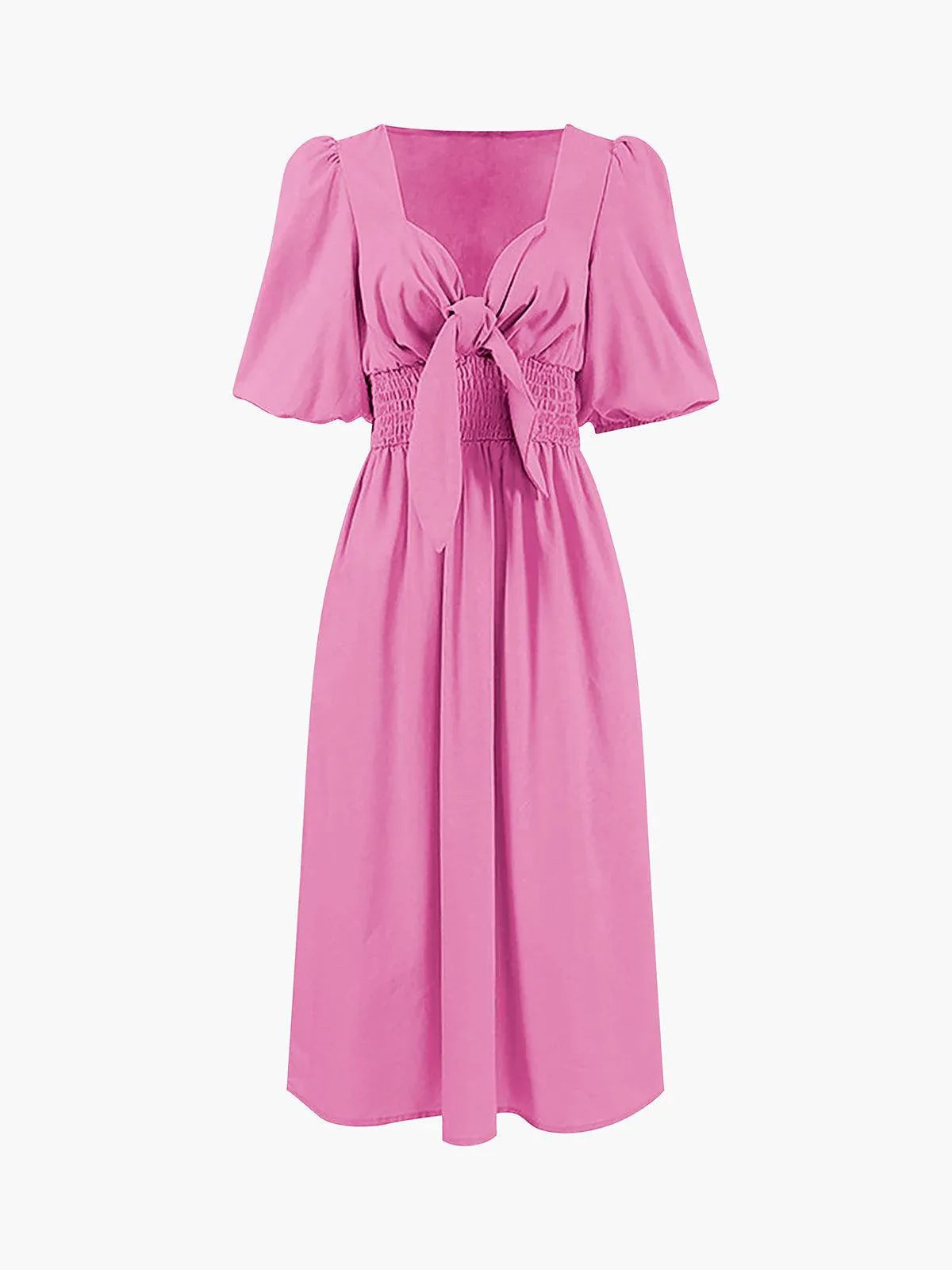 Linen Cotton Front Tie Midi Dress - NuaVibe
