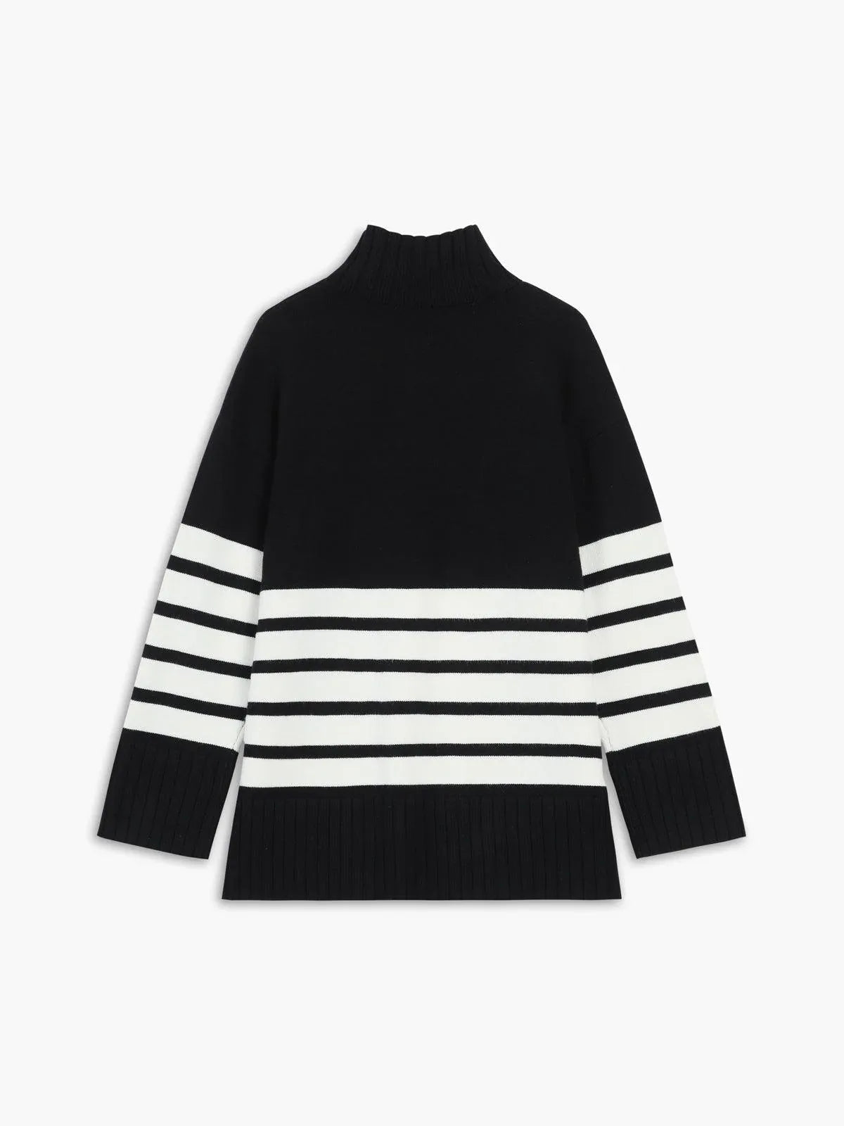 Miss Paris Mock Neck Stripe Sweater - NuaVibe