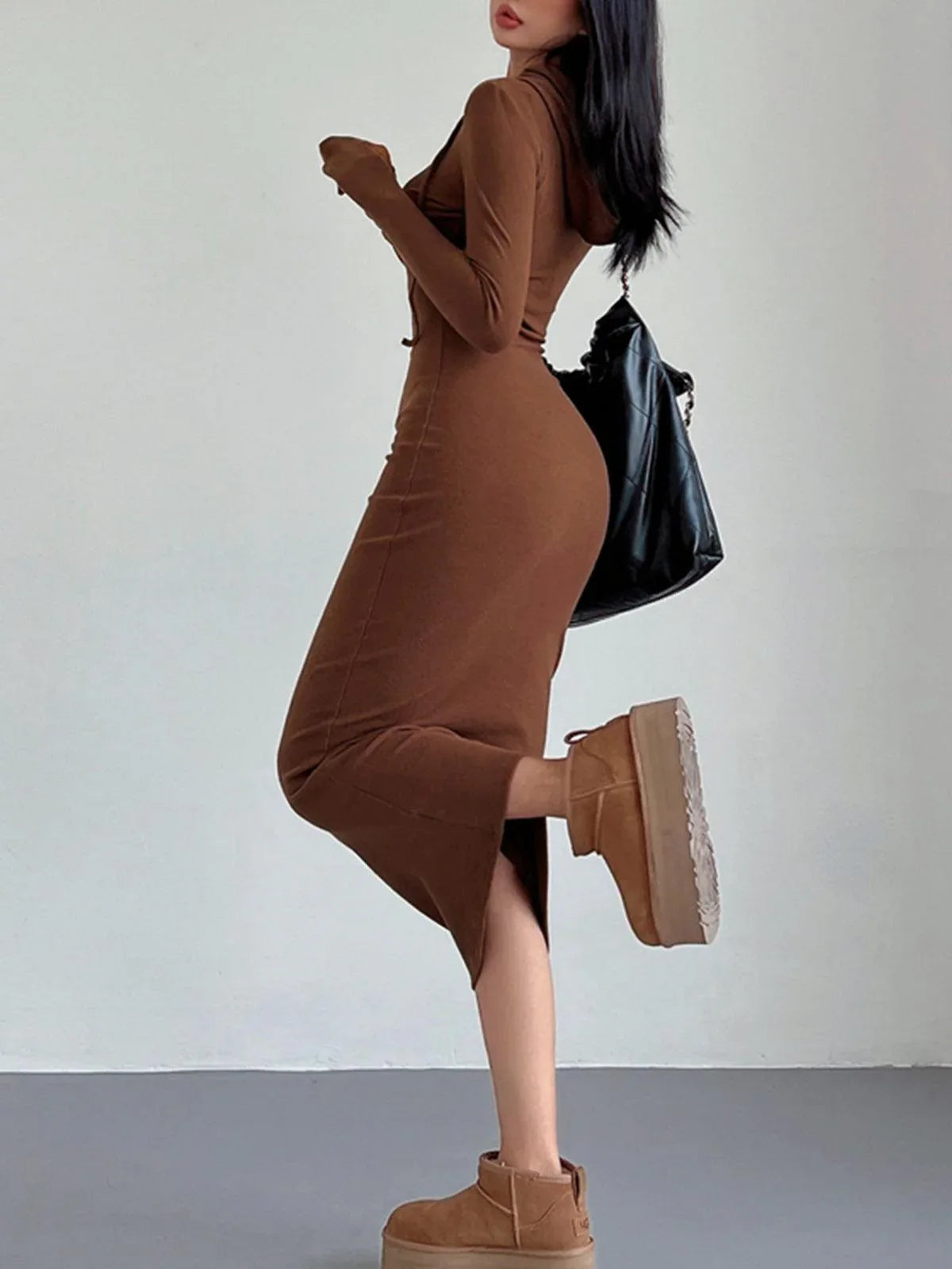 Drop Shoulder Drawstring Hooded Dress - NuaVibe