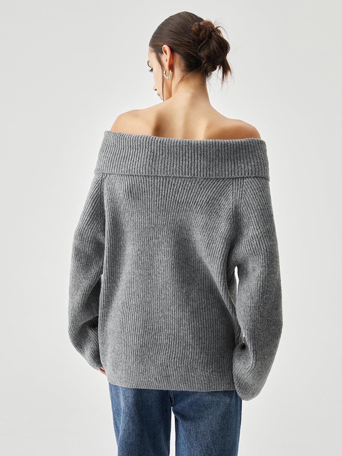 Oversized Overfold Off Shoulder Knit Sweater - NuaVibe