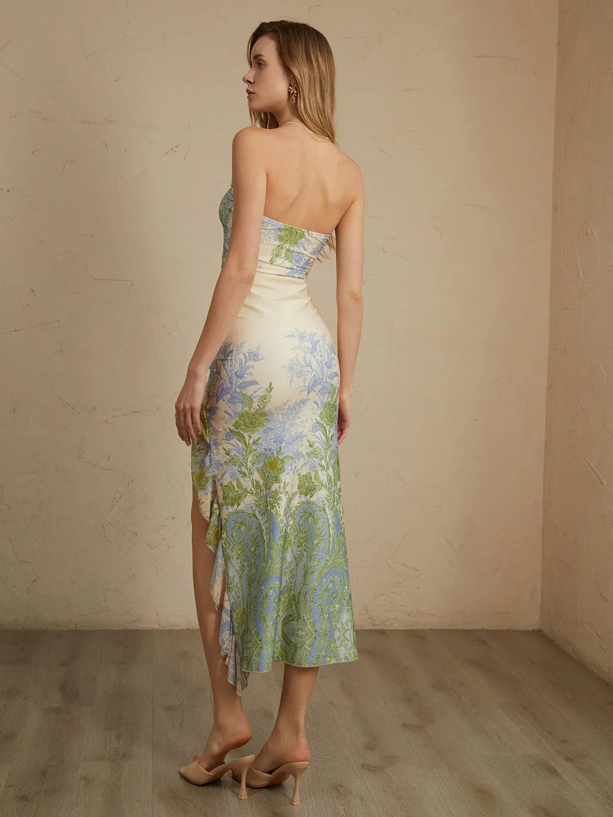 Monet Floral Print Split Midi Dress - NuaVibe