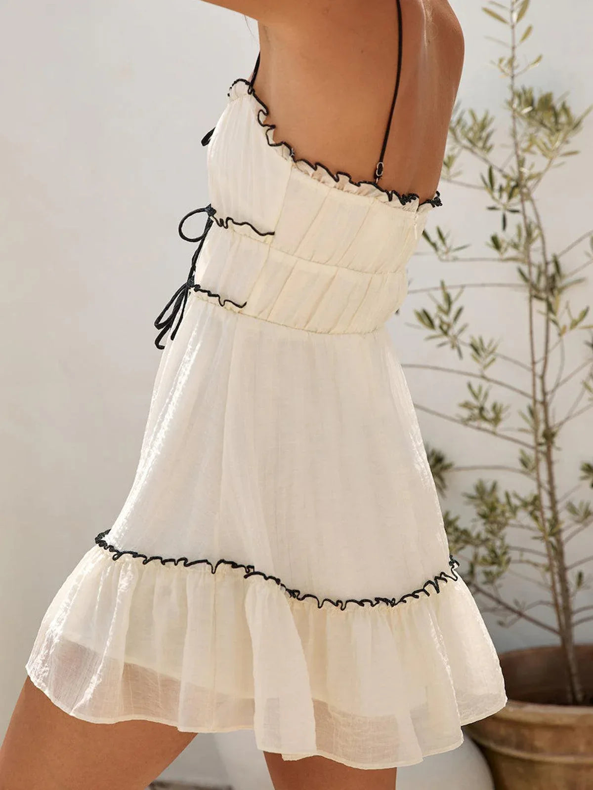 Sweetheart Flowy Tie-Front Short Dress - NuaVibe