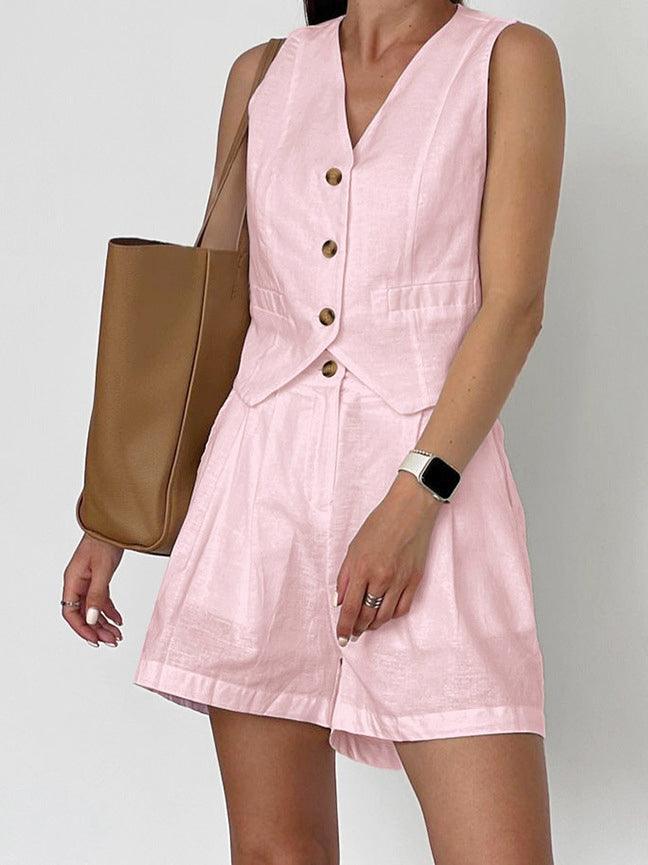 Cotton & Linen Casual Tailored Shorts Set - NuaVibe