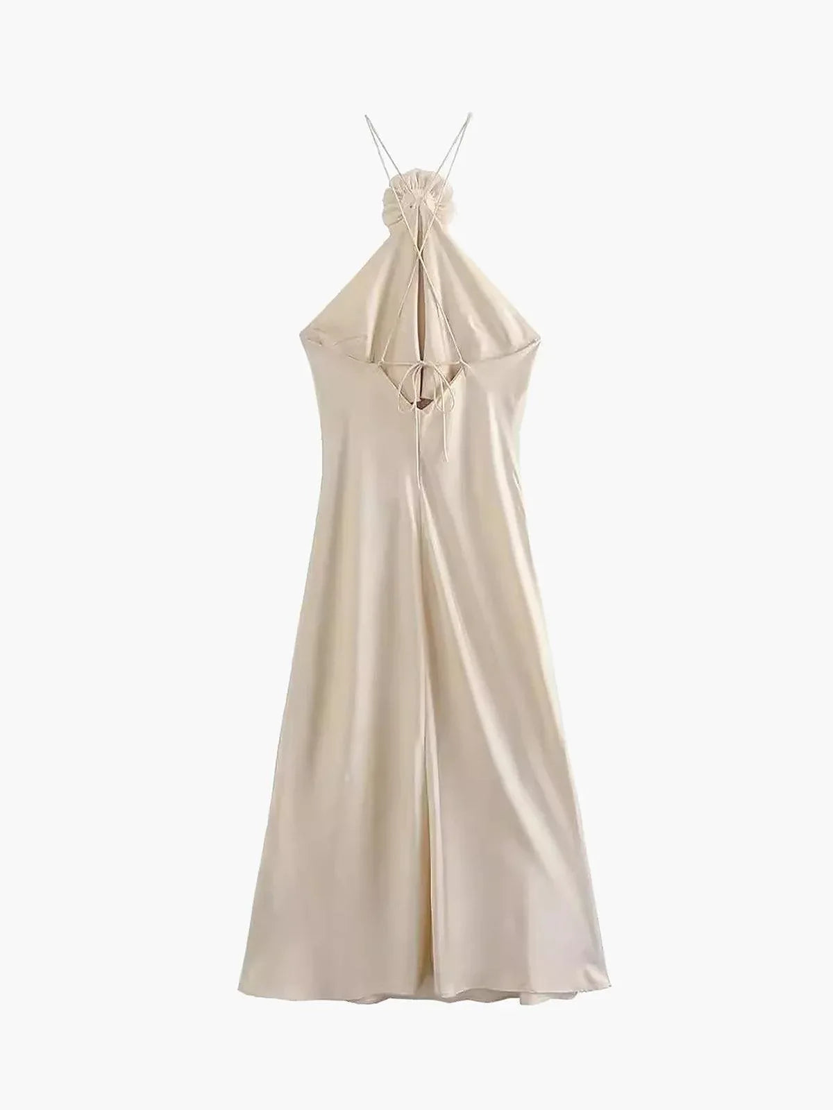Satin Rosette Decor Halter Midi Dress - NuaVibe