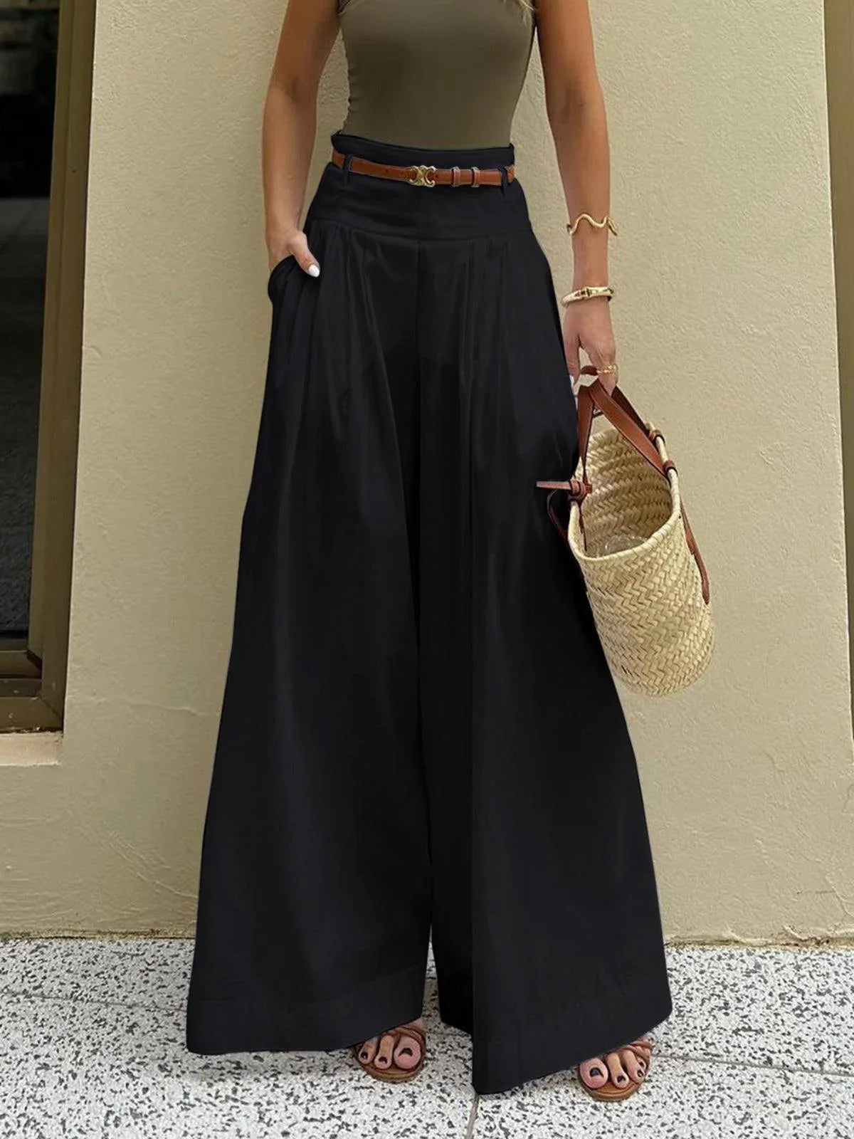 Cotton Pleated Wide Leg Pants - NuaVibe
