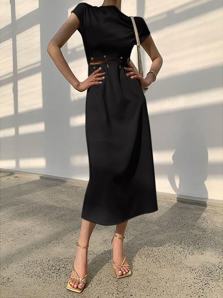 Cap Sleeve Cutout Midi Dress - NuaVibe