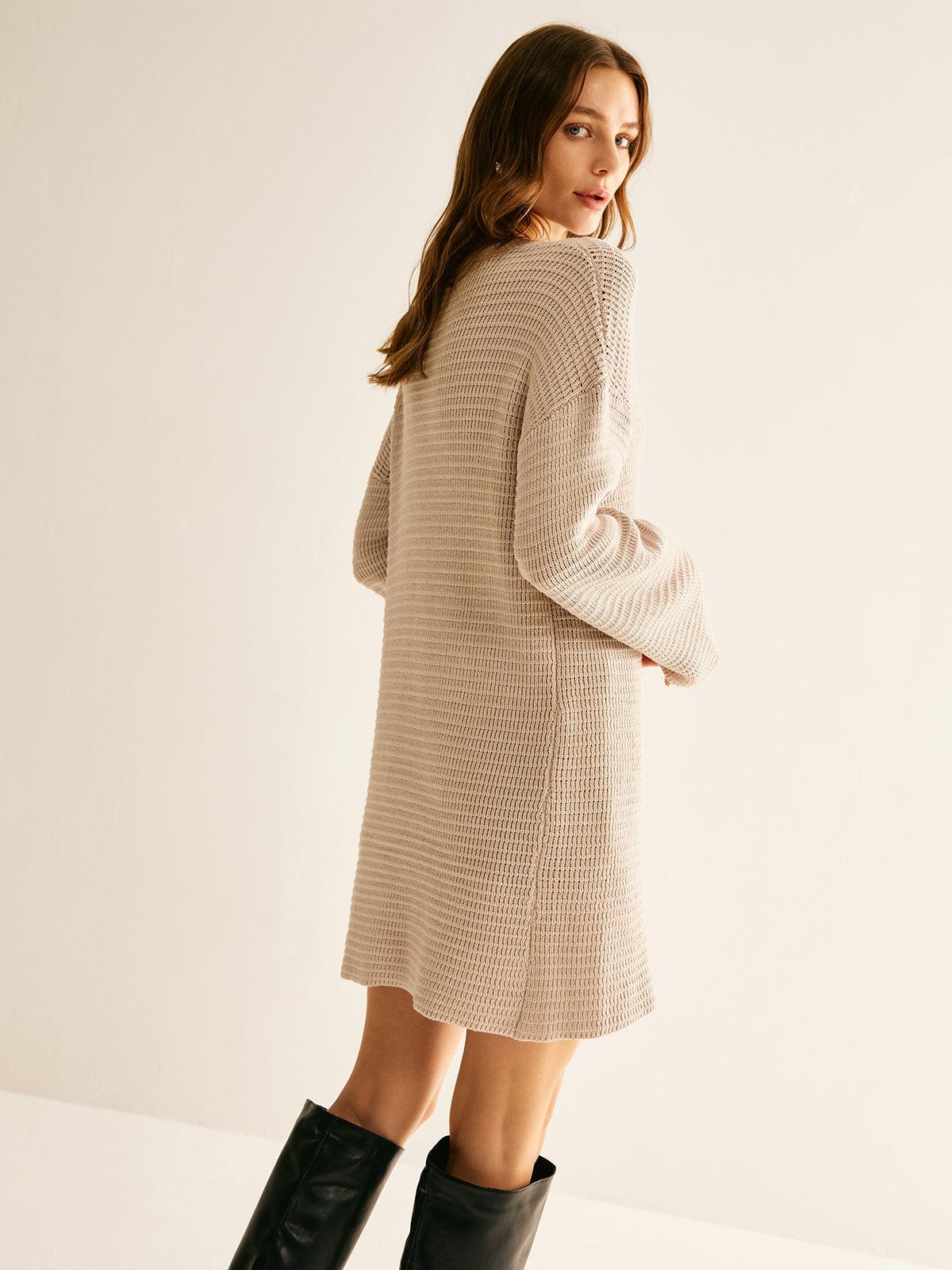 Minimalist Crew Neck Sweater Without Belt - NuaVibe