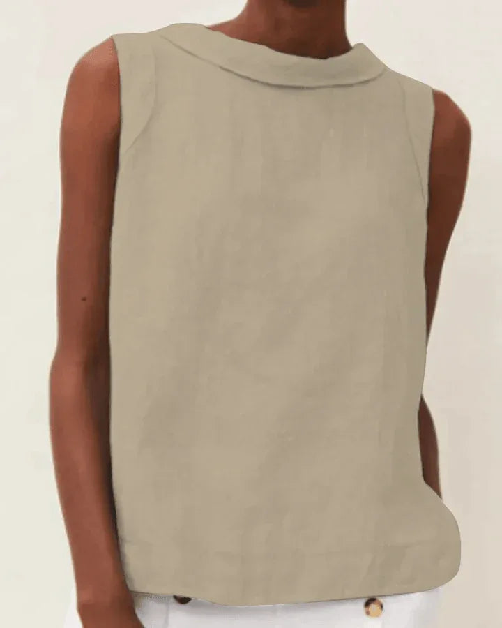 Linen Short-sleeved Blouse With A Round Neck - NuaVibe