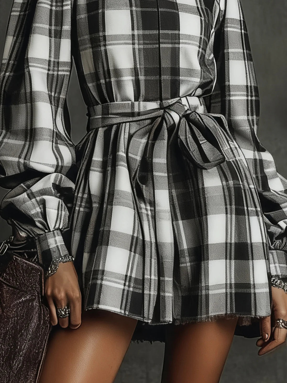 Classic Plaid Turtleneck Mini Dress