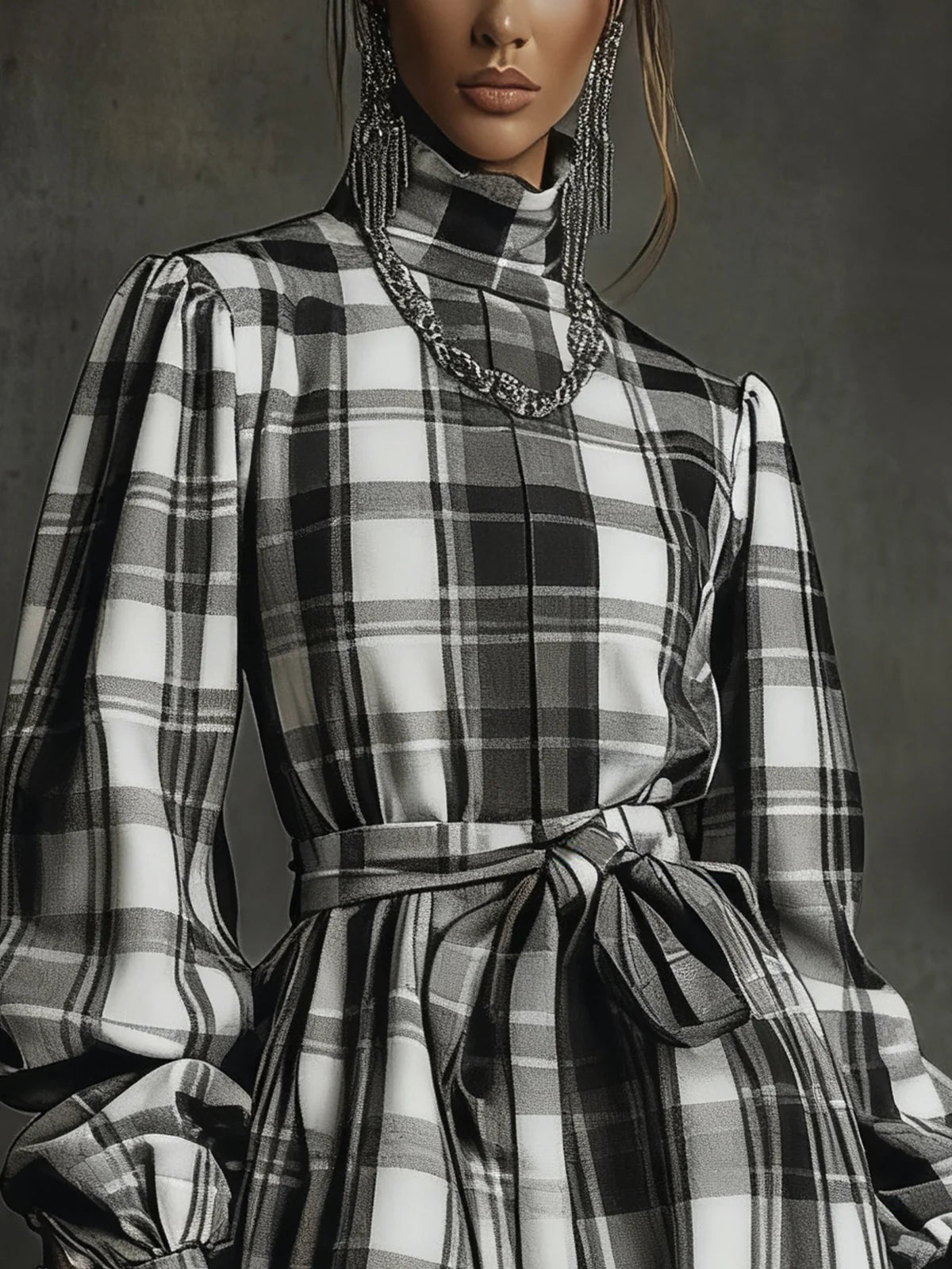 Classic Plaid Turtleneck Mini Dress