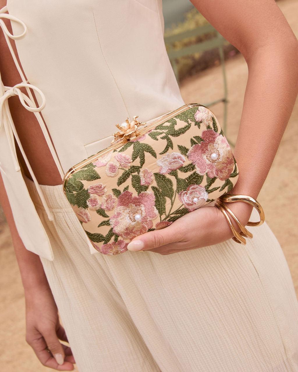 Freesia Embroidered Hard Case Clutch - NuaVibe