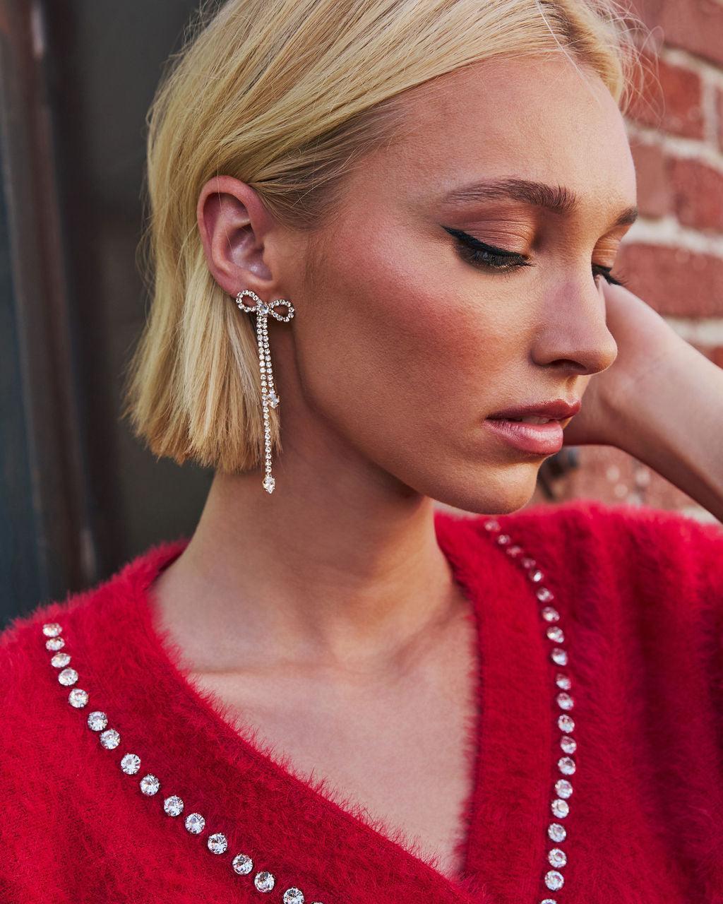 Final Touch Rhinestone Bow Earrings - NuaVibe