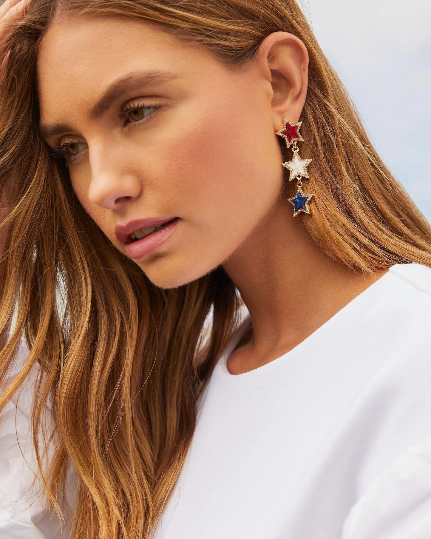 Patriotic Triple Star Drop Earrings - NuaVibe