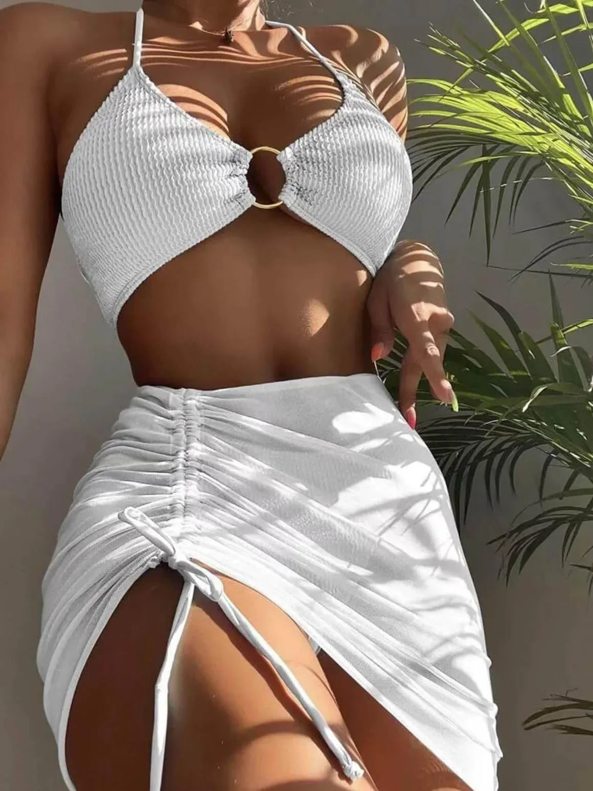 Solid Color Sexy Halterneck Three-Piece Swimsuit Bikini - NuaVibe