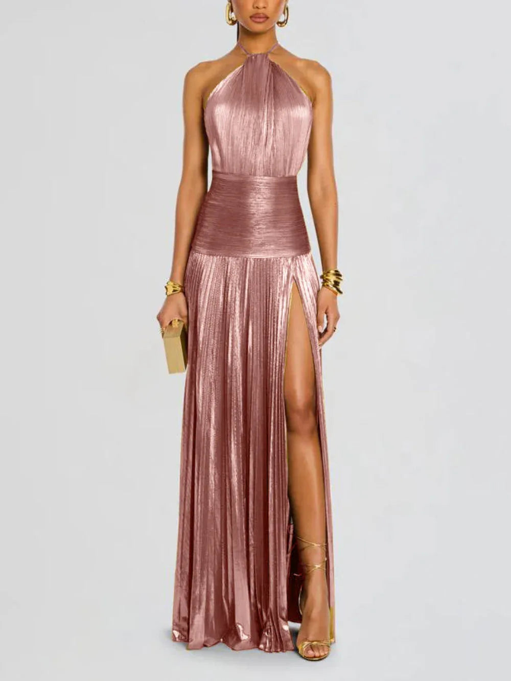 Thalia Metallic Peridot Maxi Dress - NuaVibe
