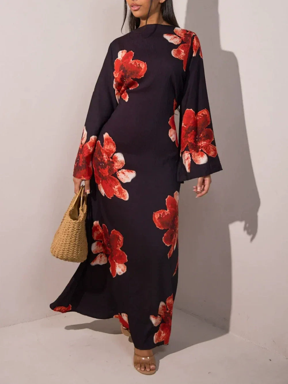 Printed dress with a tight waist maxi dress - NuaVibe