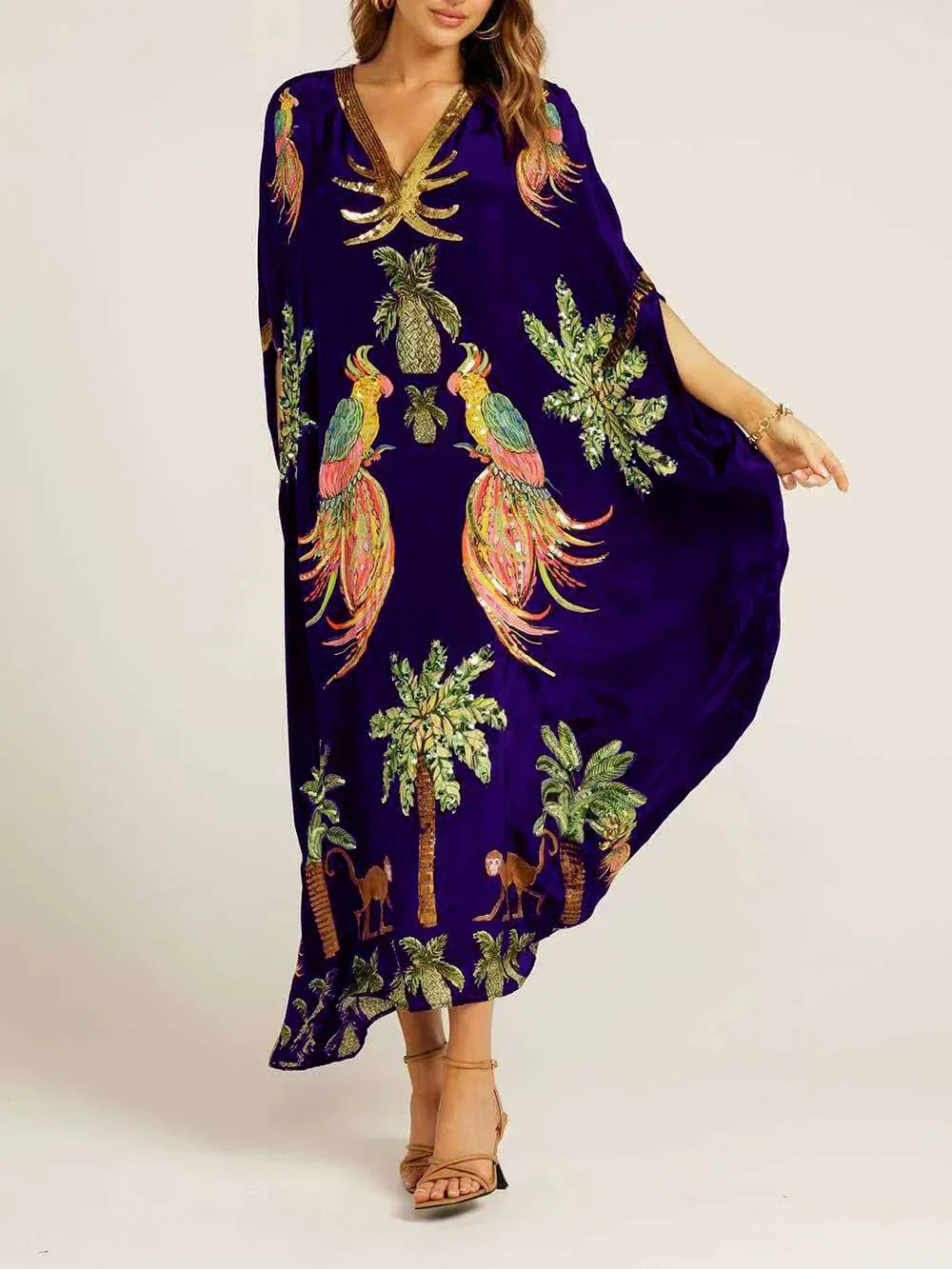 Unique Drop Shoulder Sleeve Coconut Tree Printed Dress - NuaVibe