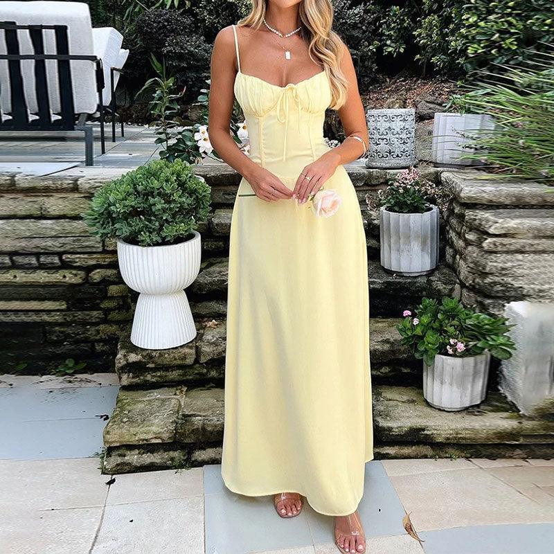 Elegant A-line solid color mid-length dress - NuaVibe