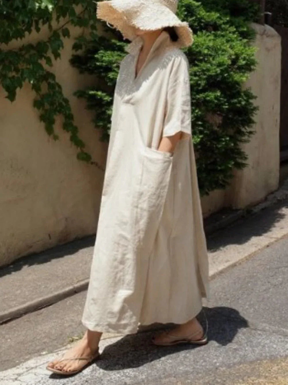 Cotton and Linen Loose Oversized Shirt Dress - NuaVibe