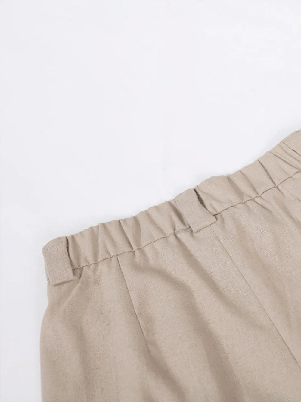 Classic V-neck Pleated Cotton and Linen Wide-leg Pants Suit - NuaVibe