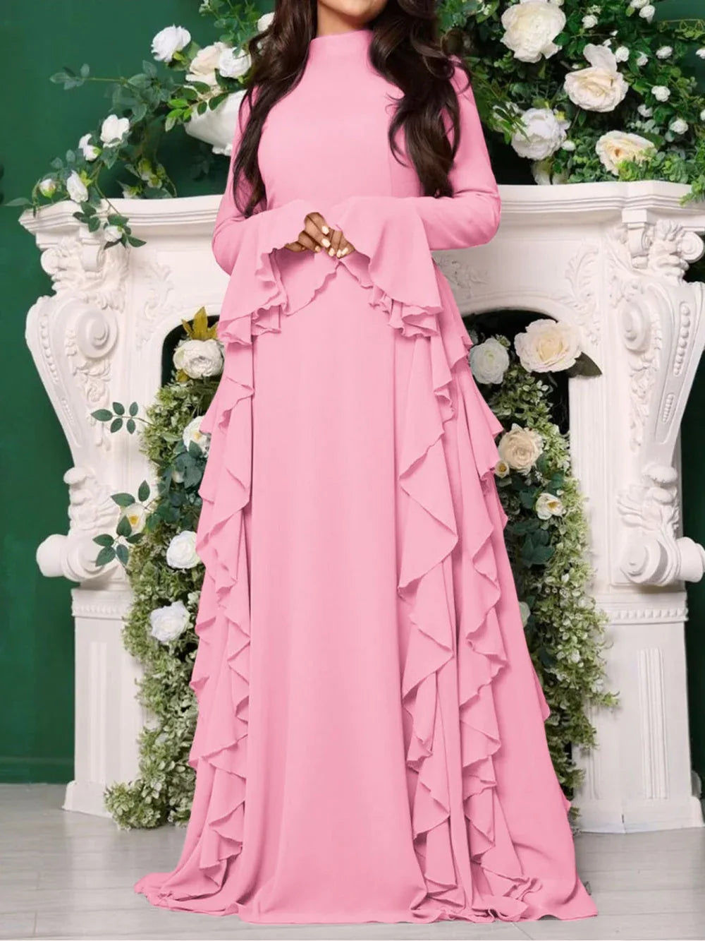 Elegant high waist trumpet sleeve dress - NuaVibe