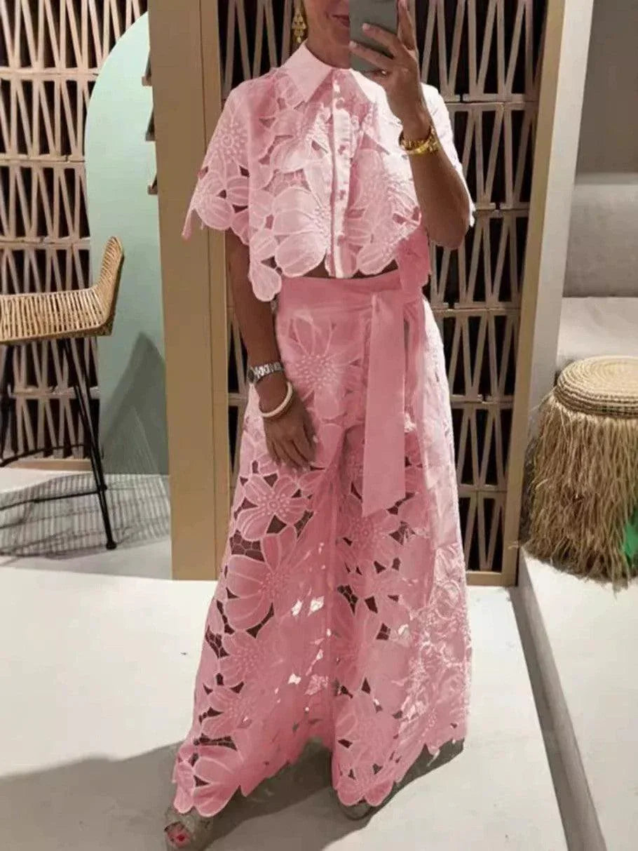 Exquisite floral embroidery sexy hollow suit - NuaVibe